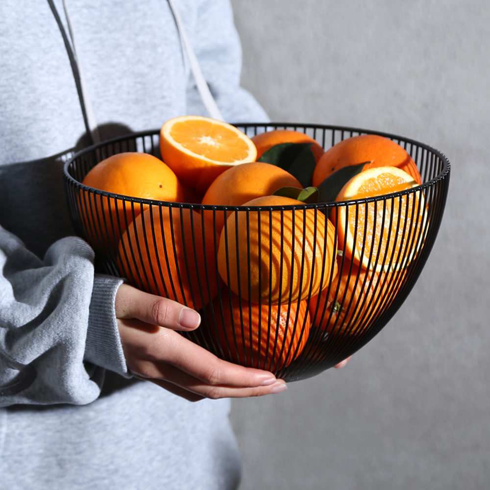 Countertop Food Container Large Round Storage Baskets for Kitchen Gold Metal Iron Wire Mesh Fruit Basket Bowl