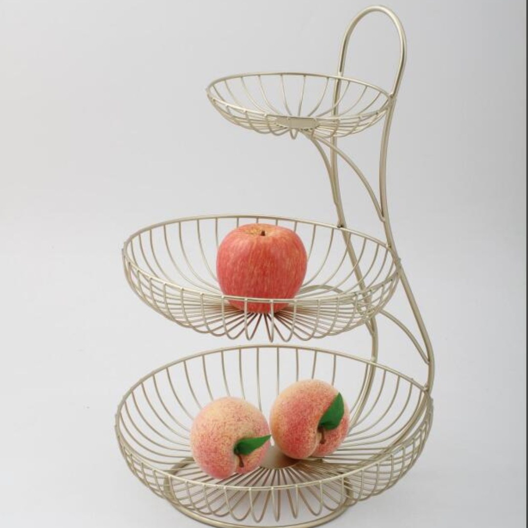 Luxury Three-Layer Fruit Mesh Basket Multi-Functional Household Iron Wire Circle Shape Elegant Wire Fruit Tray