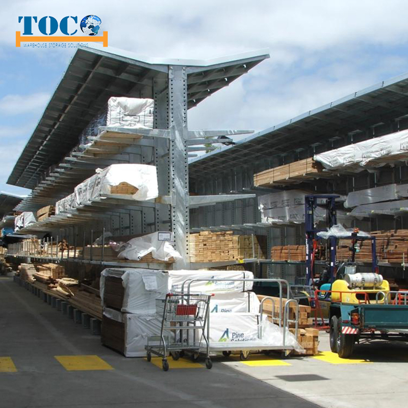 CE Heavy Duty Industrial Single or Double Sided Galvanized Mobile Steel Pipe Timber Storage Metal Rack Structure Cantilever Warehouse Racking with Roof