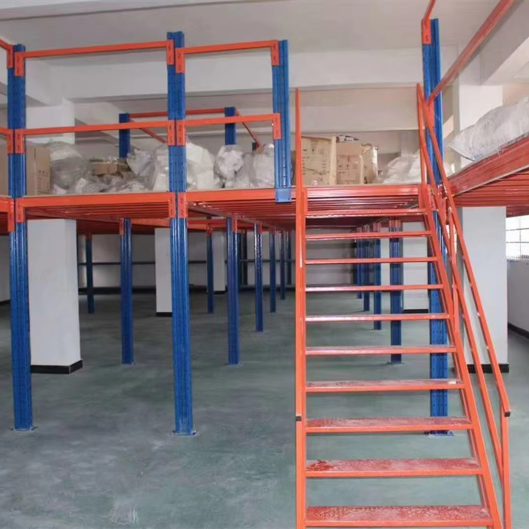Industrial Steel Mezzanine Floor System Multi Level Storage Platform with Integrated Staircase and Guardrails