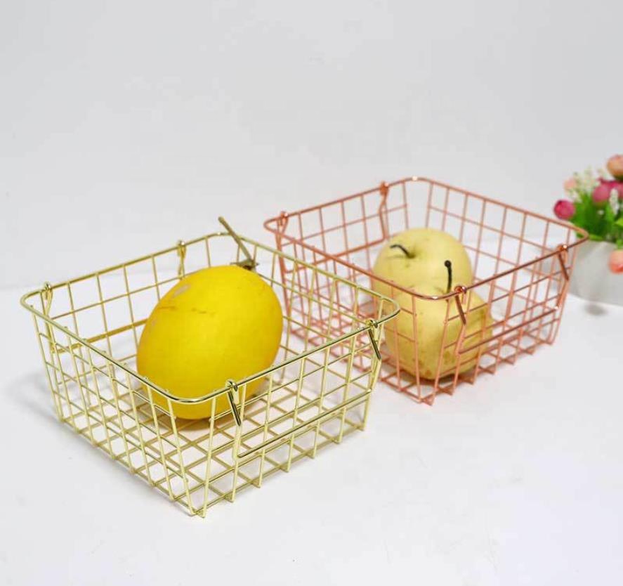 Cheap Small Rose Gold Color Metal Wire Mesh Storage Basket