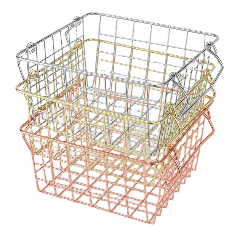Cheap Small Rose Gold Color Metal Wire Mesh Storage Basket