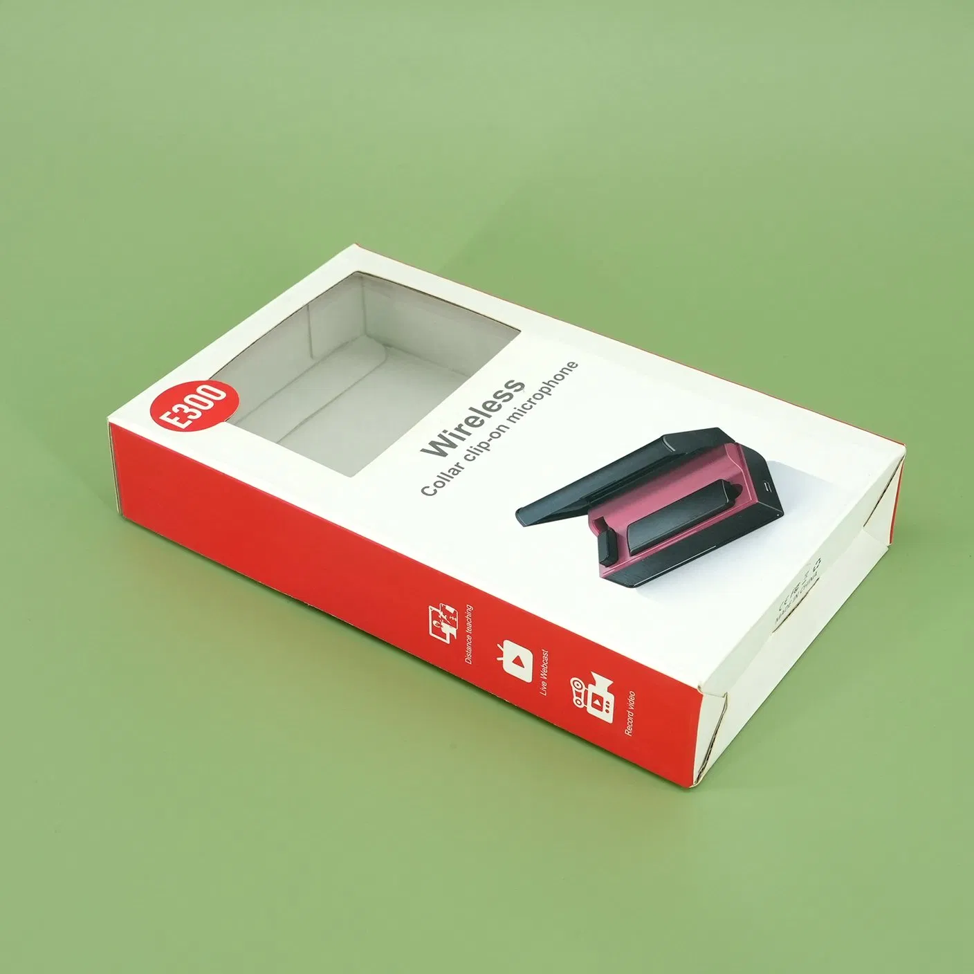 Custom Cardboard Packaging Box for Collar Clip-on Microphone with PVC Window
