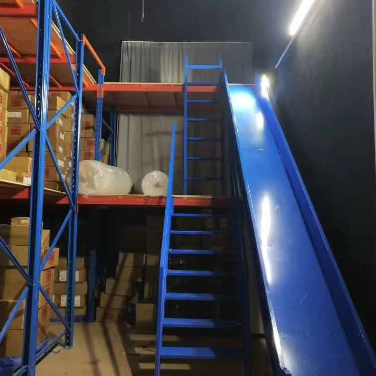 Industrial Steel Mezzanine Floor System Multi Level Storage Platform with Integrated Staircase and Guardrails