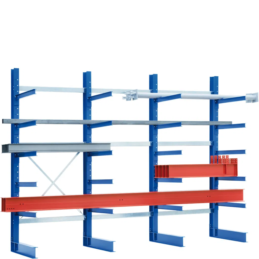 Double Side Heavy Duty Cantilever Racking System Long Arm Structure for Lumber Storage