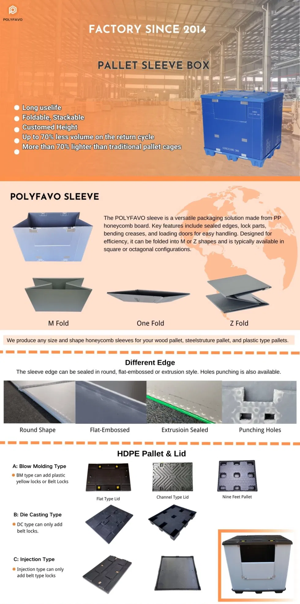 OEM ODM Customized Lightweight Heavy Duty Collar Sleeve Collapsible Z Fold Pallet Box