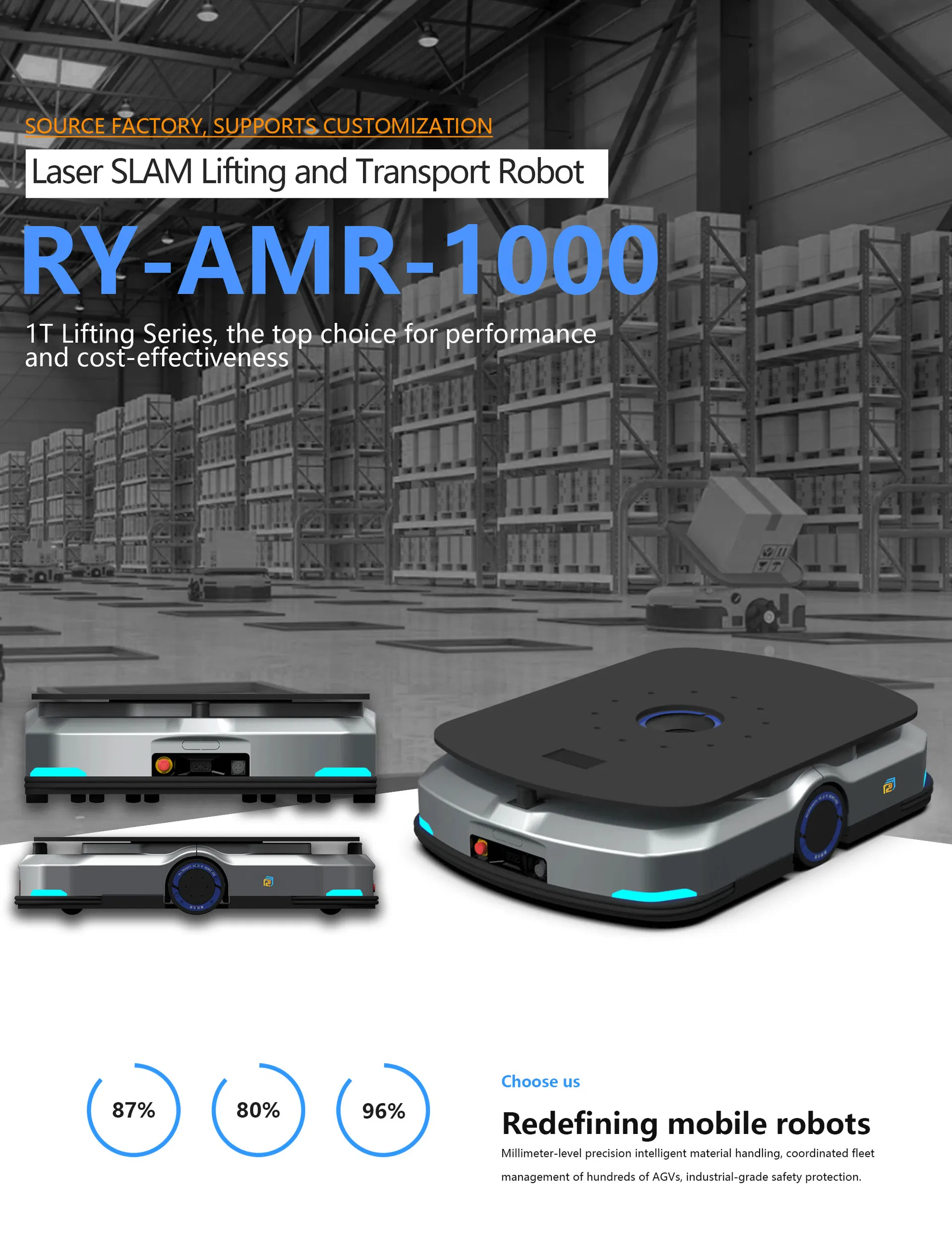 1000kg Autonomous Mobile Robot Agv with Slam for Warehouse Lifting
