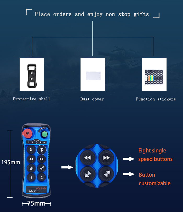 Q800 433Mhz Blue Color Industrial 8 Button Tow Truck Hoists Wireless Remote Control