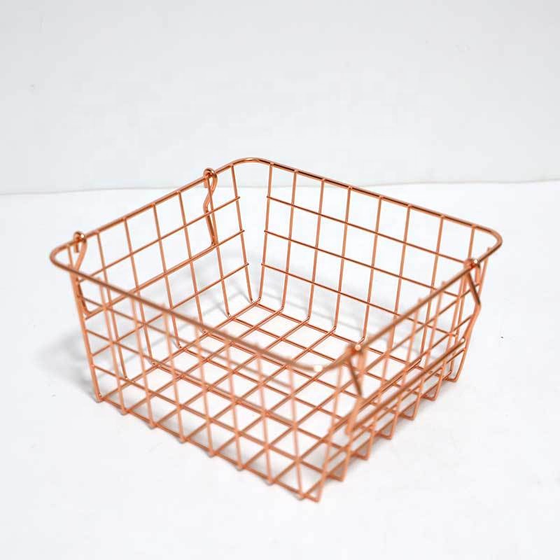 Cheap Small Rose Gold Color Metal Wire Mesh Storage Basket