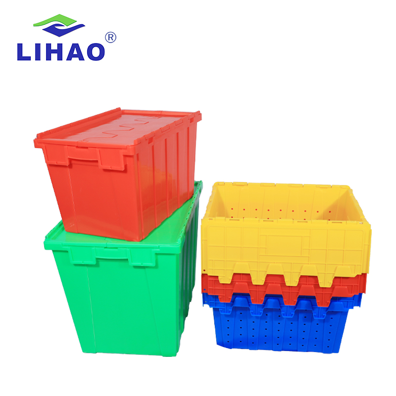 Best Quality Plastic Moving Crate Stackable Storage Attached Lid Containers Plastic Tote Turnover Box for Transport and Delivery
