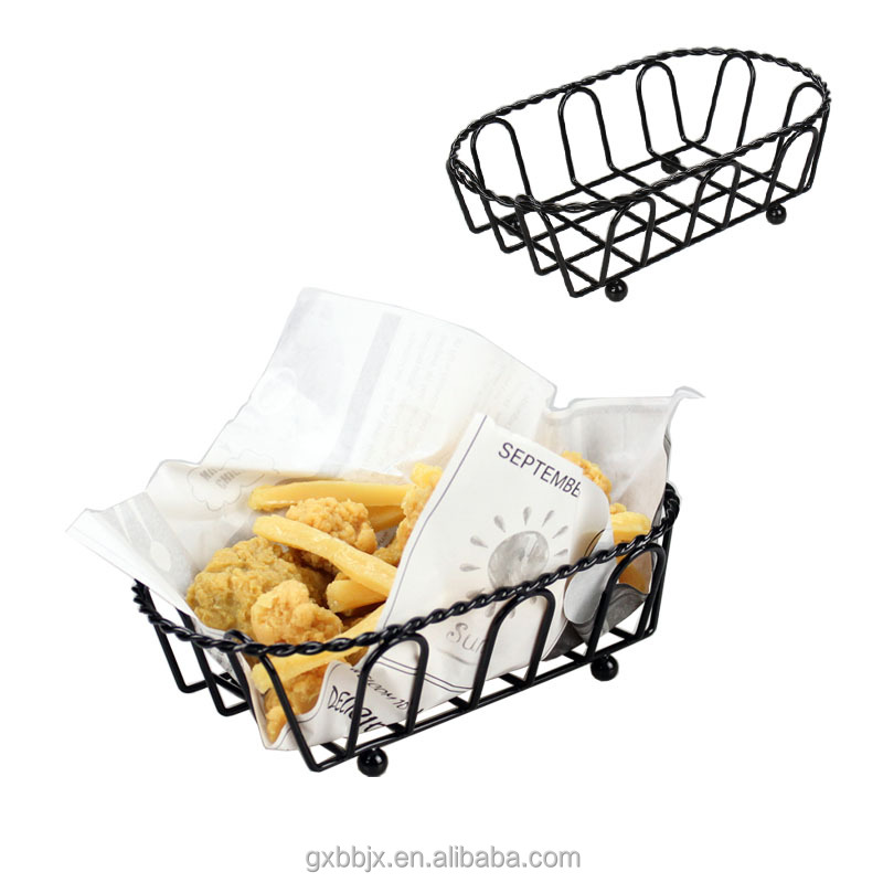 Metal Wire Mesh Basket Tabletop Organizer Food Container Box Small Size Black Bread Storage Basket Fruit Holder Gift Basket