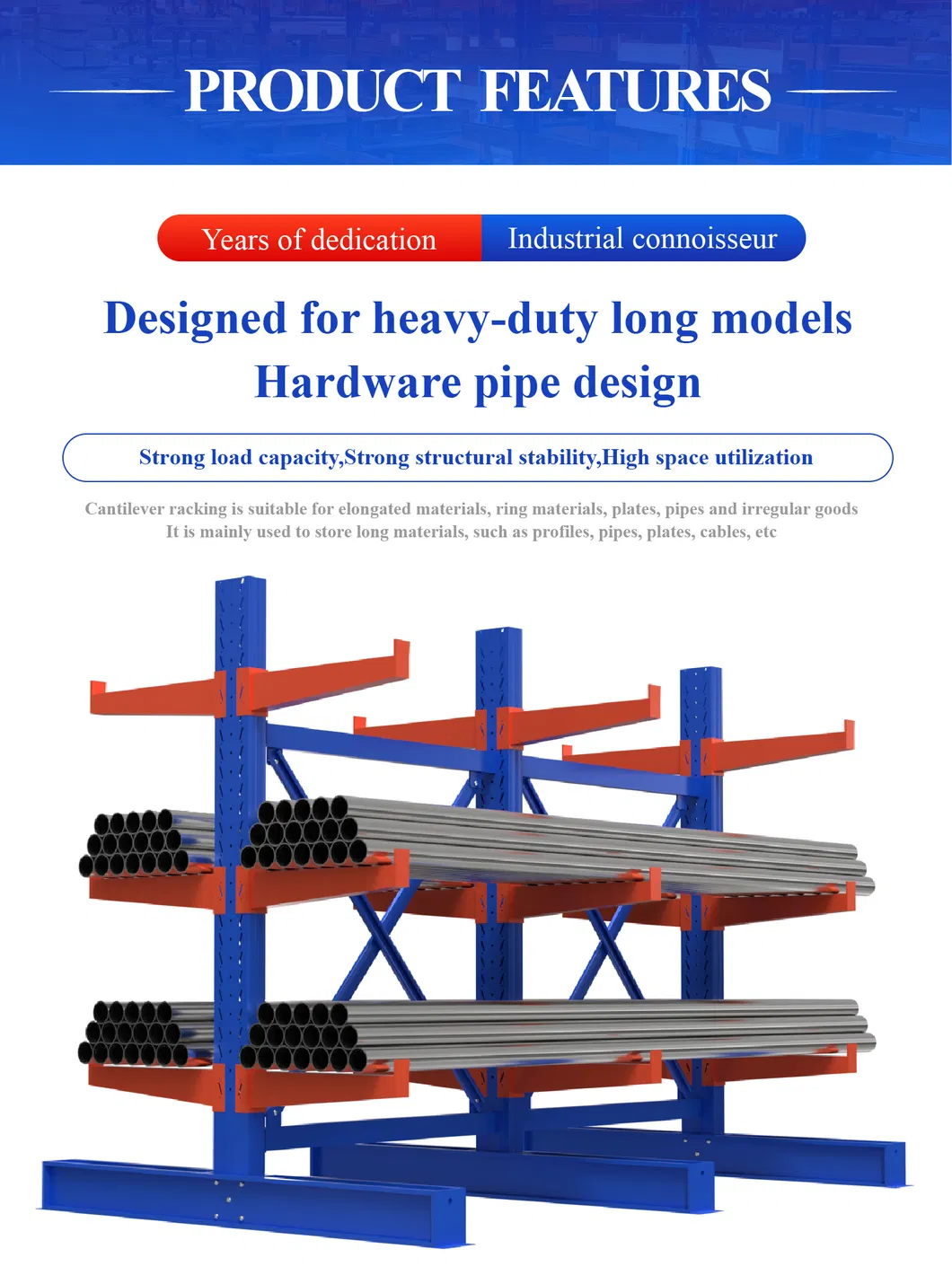 Adjustable Outdoor Hot DLP Galvanized Cantilever Frame Steel Single Double Side Arm Cantilever Shelves Roll Storage Racking for Industrial Pipe Long Materials