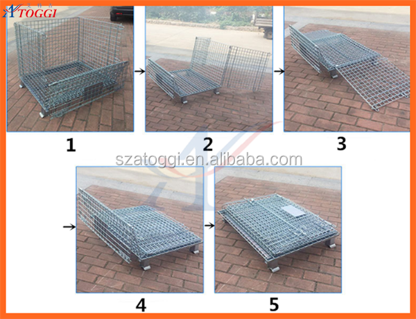 Foldable Euro Wire Mesh Storage Cage Pallet Basket Feet details