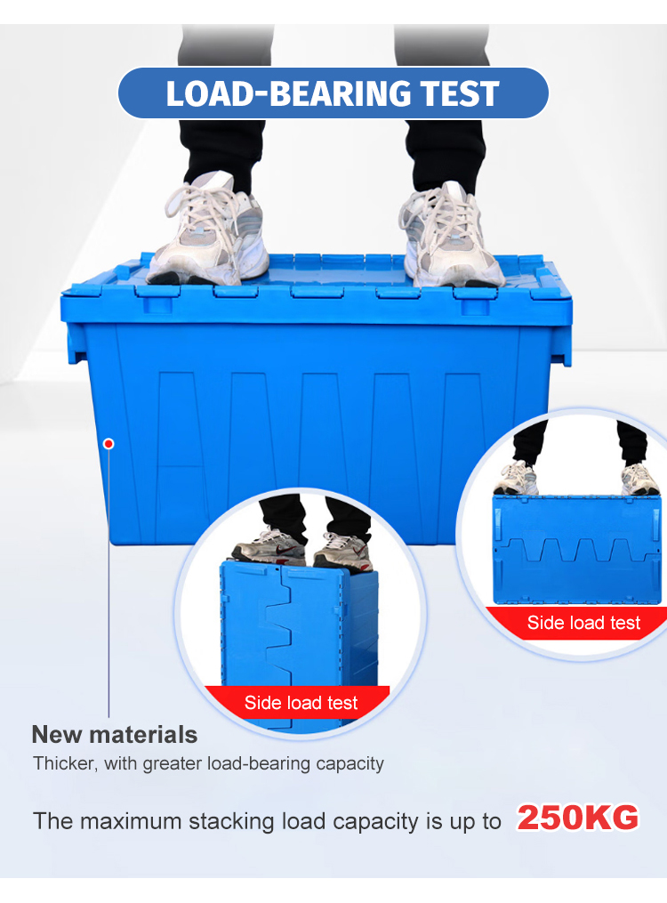 Heavy Duty HDPE Plastic Storage Container Tote Box Crates with Hinged Lids