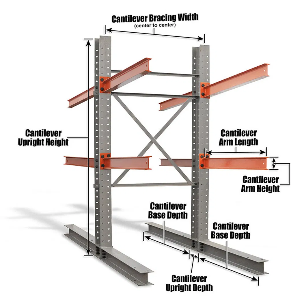 Double Side Heavy Duty Cantilever Racking System Long Arm Structure for Lumber Storage