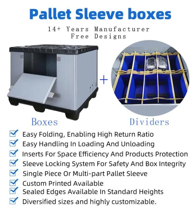 Plastic Logistic Bulk Container Pallet Collar Sleeve Shipping Box with Divider