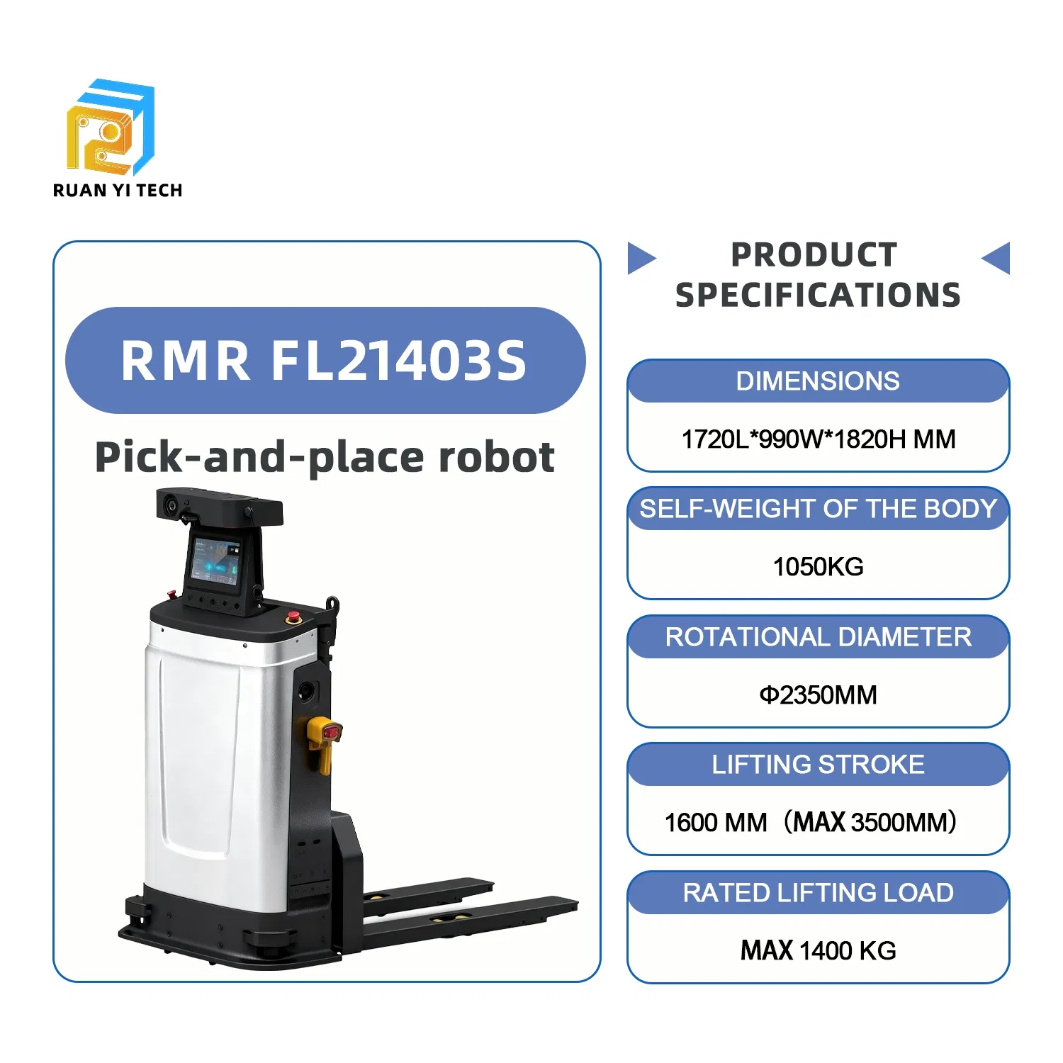 Ruanyi Heavy-Duty Ruanyi Laser Agv Forklift Robot for Warehousing
