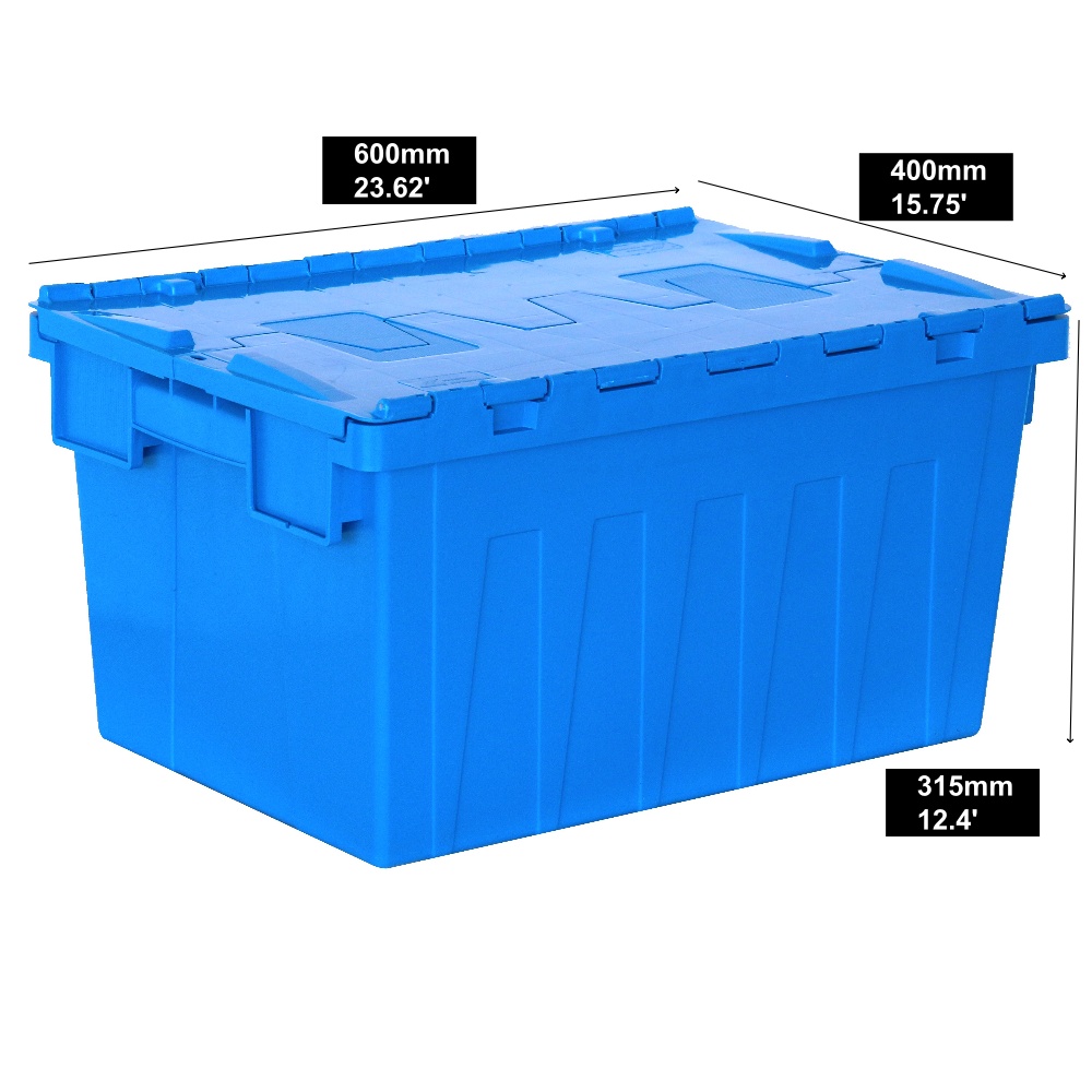 Heavy Duty Plastic Containers Warehouse Tote 56L/68L/80L Solid Stack Box Nestable Stackable Attached Lid Storage Intralogistics