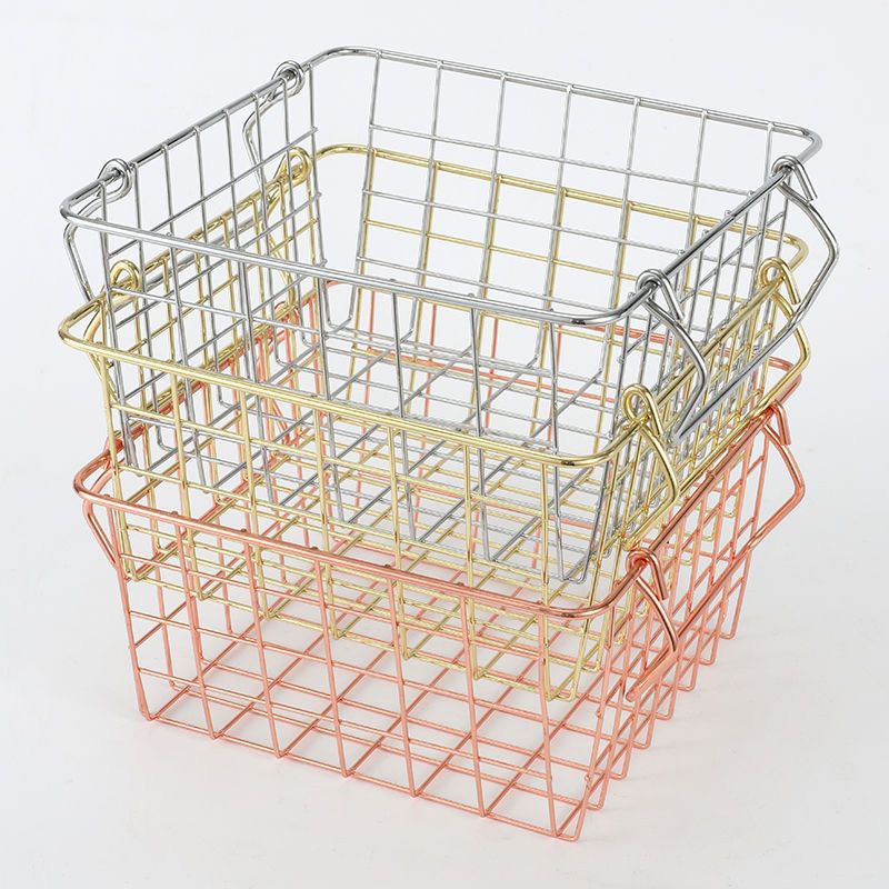 Metal Wire Mesh Storage Basket Rose Gold