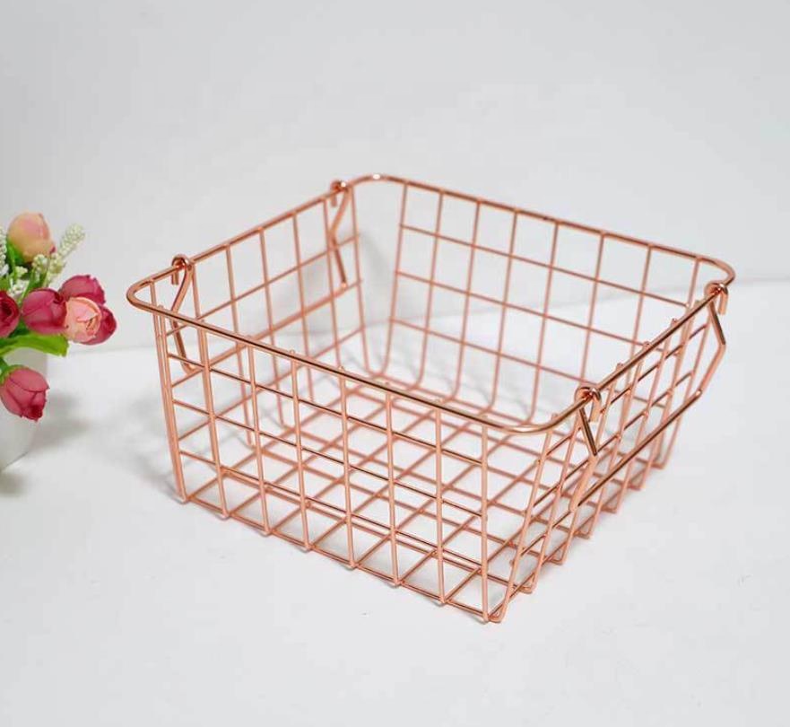 Cheap Small Rose Gold Color Metal Wire Mesh Storage Basket
