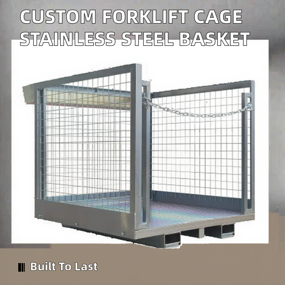 Durable Custom Stainless Wire Mesh Basket Storage Roll Container Pallet Cage OEM Forklift Attachments 1200x600x800mm Electric
