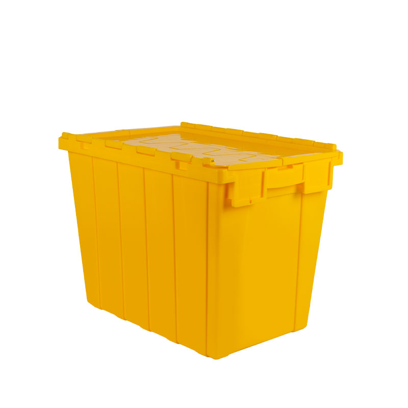 Logistic Nestable Stackable Storage Plastic Tote Moving Box Attached Lid Containers For Storage