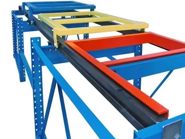 Commercial Warehouse Push Back Storage Pallet Racking System Flow with Rail