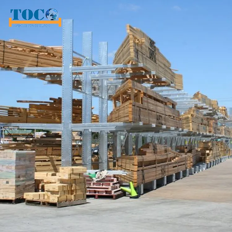 CE Heavy Duty Industrial Single or Double Sided Galvanized Mobile Steel Pipe Timber Storage Metal Rack Structure Cantilever Warehouse Racking with Roof