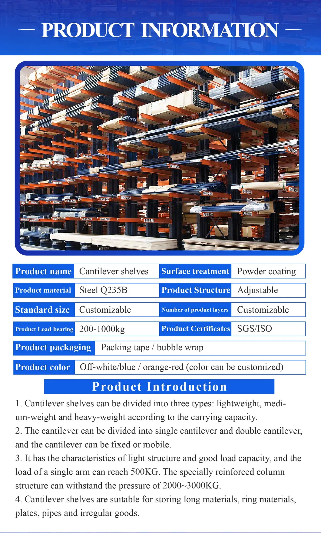Adjustable Outdoor Hot DLP Galvanized Cantilever Frame Steel Single Double Side Arm Cantilever Shelves Roll Storage Racking for Industrial Pipe Long Materials