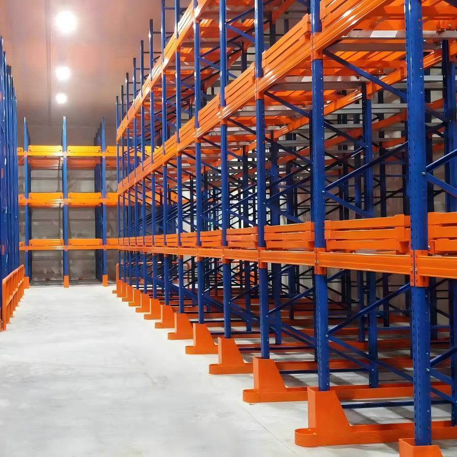Commercial Warehouse Push Back Storage Pallet Racking System Flow with Rail