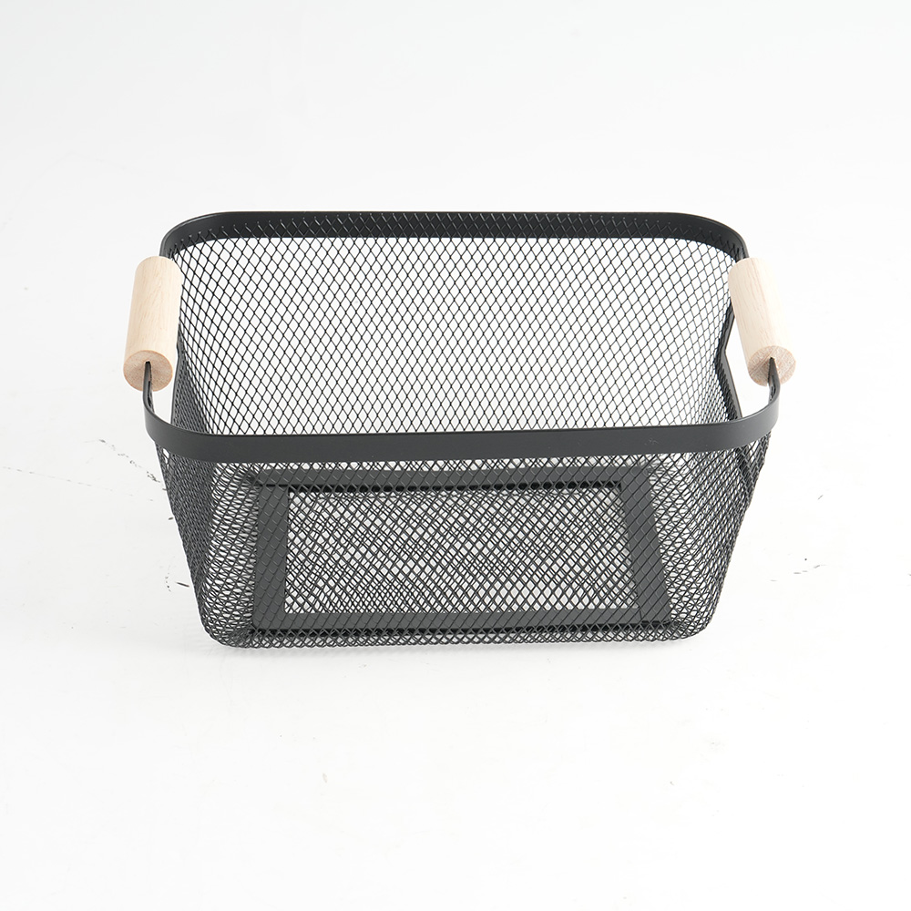 Wire Mesh Baskets Set of 3pcs for Organizing with Wooden Handle Storage Baskets Sancks Organizers and Fruit Vegetable Storage