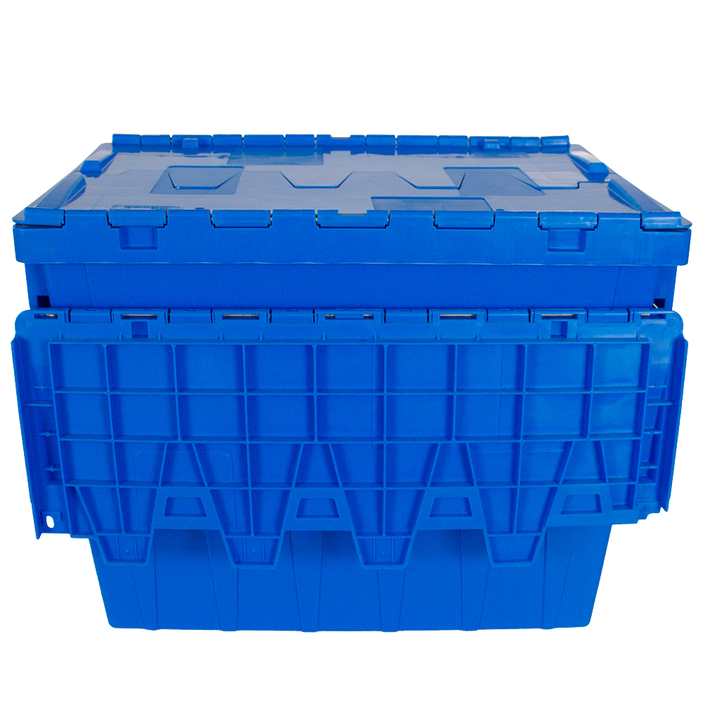 80L Stackable Tote Bin Nestable and Stackable Plastic Crate Heavy Duty Attached Lid Crates