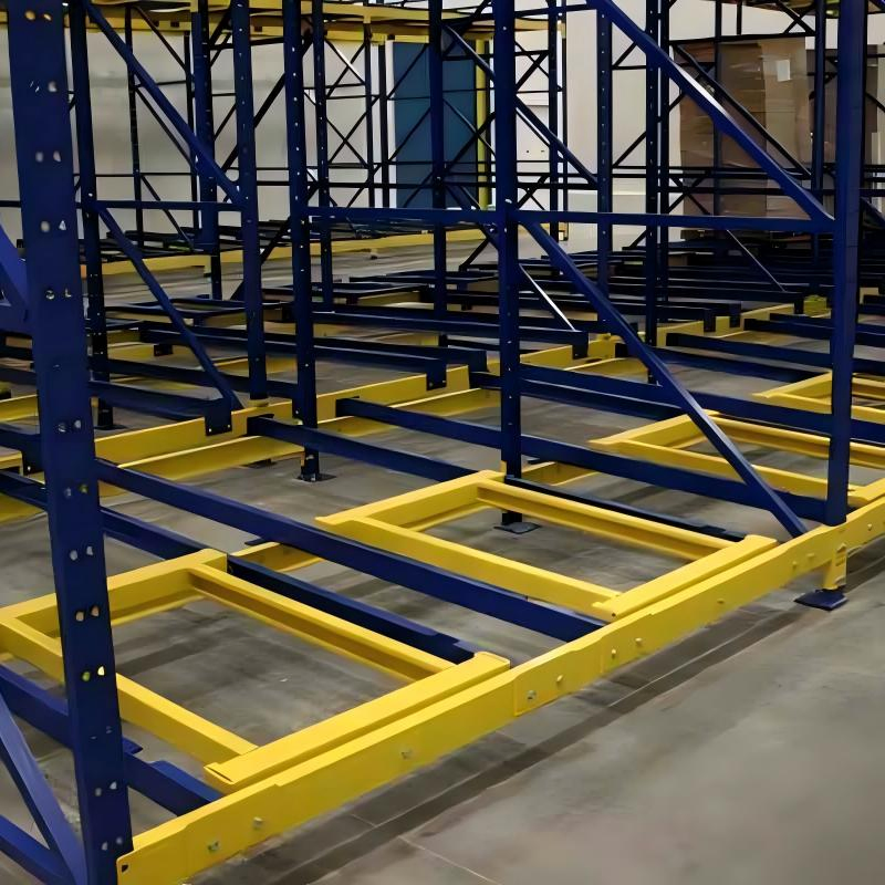 Commercial Warehouse Push Back Storage Pallet Racking System Flow with Rail