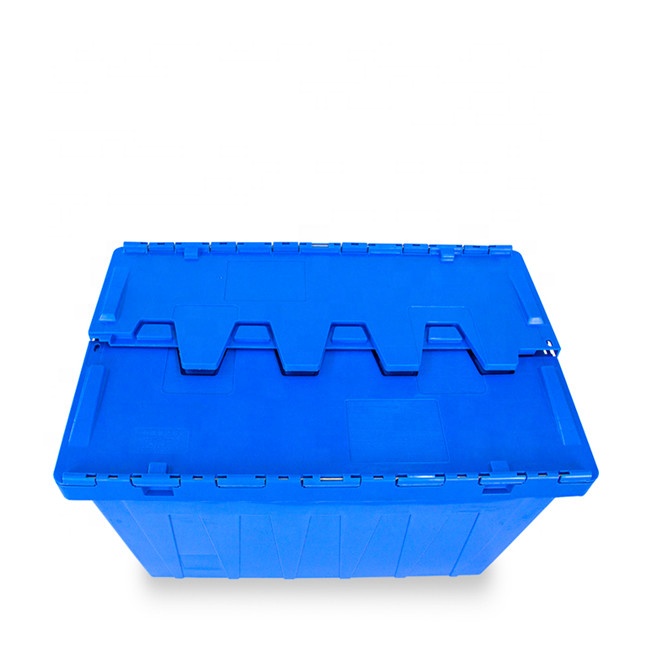 80L Stackable Tote Bin Nestable and Stackable Plastic Crate Heavy Duty Attached Lid Crates