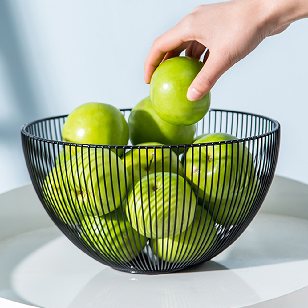 Countertop Food Container Large Round Storage Baskets for Kitchen Gold Metal Iron Wire Mesh Fruit Basket Bowl