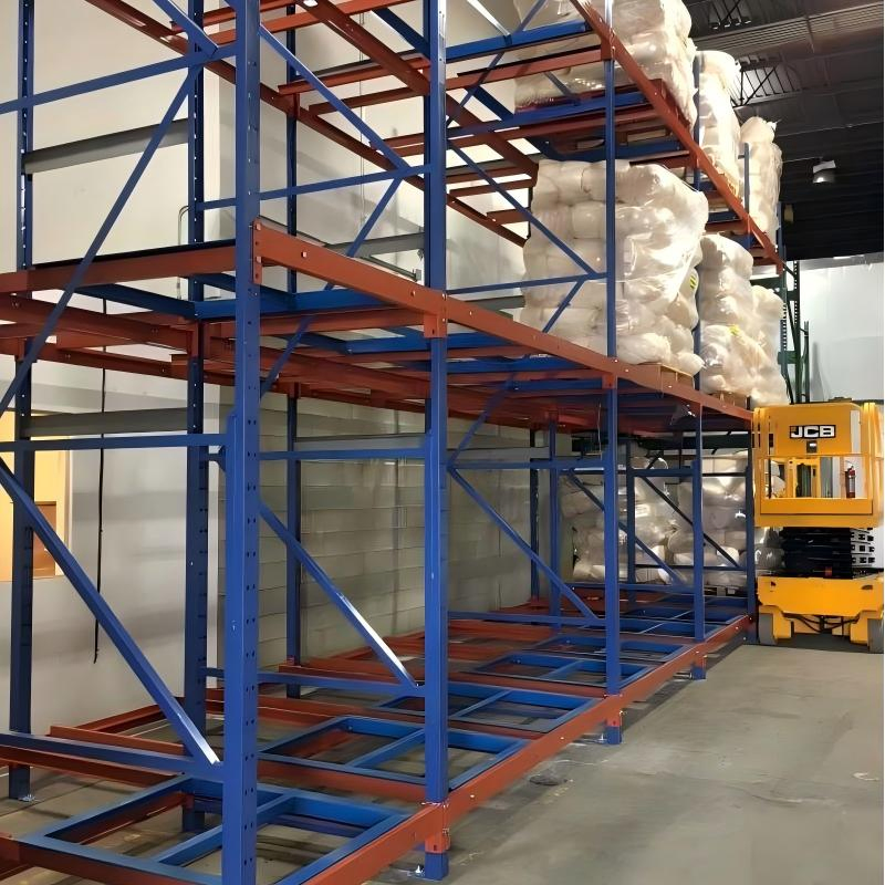 Commercial Warehouse Push Back Storage Pallet Racking System Flow with Rail