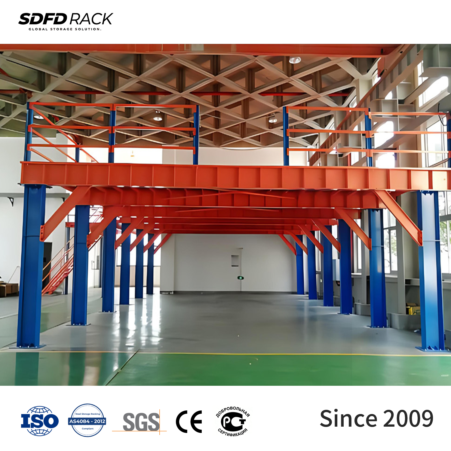 Customized Steel Mezzanine Floor with Safety Railing and Staircase Modular Steel Platform Mezzanine Rack Storage System
