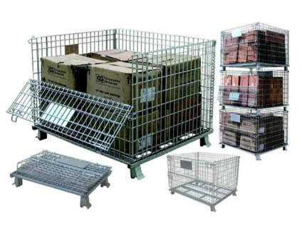 Metal Steel Mesh Wire Warehouse Logistic Stackable Wire Container MeshTransport Box Basket Container for Metal Pallet