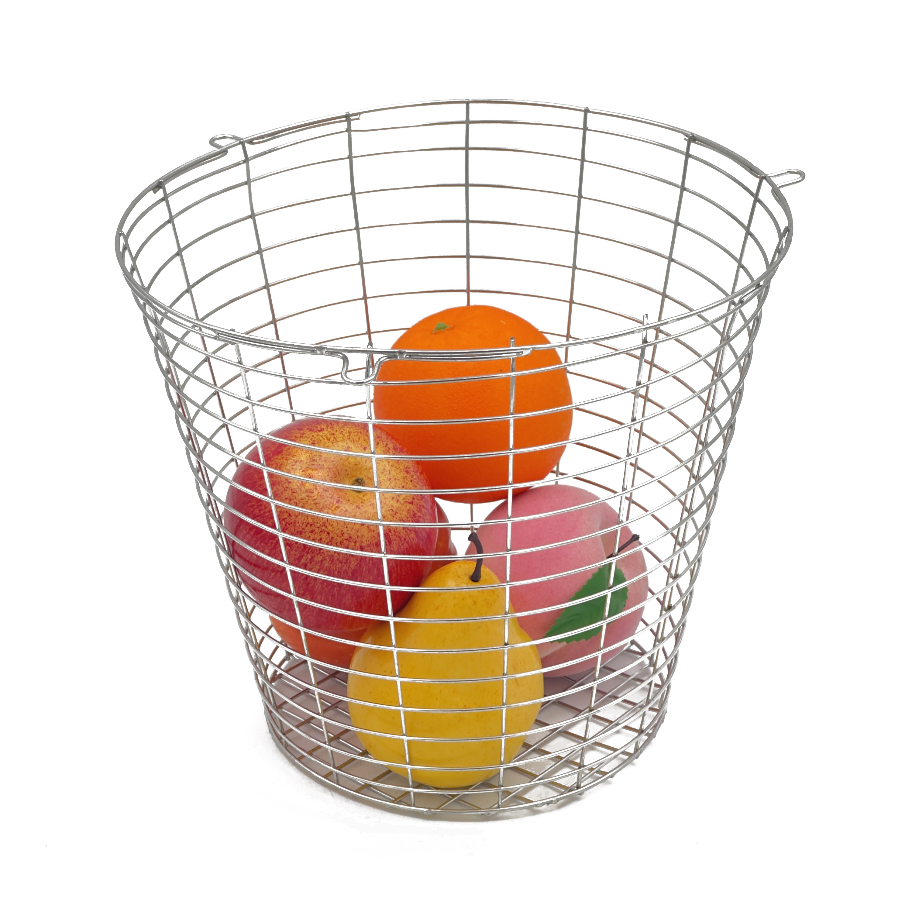 Modern Stainless Steel 304 Wire Mesh Basket with Handles Circle Kitchen Storage Organizer for Plates and Fruit