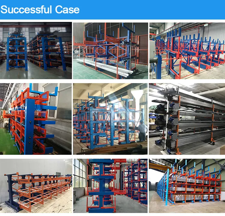 Blue Upright Orange Arm Customized Handle Warehouse Industrial Telescopic Heavy Duty Sheet Metal Storage Roll out Cantilever Rack for Long Metal Cargo