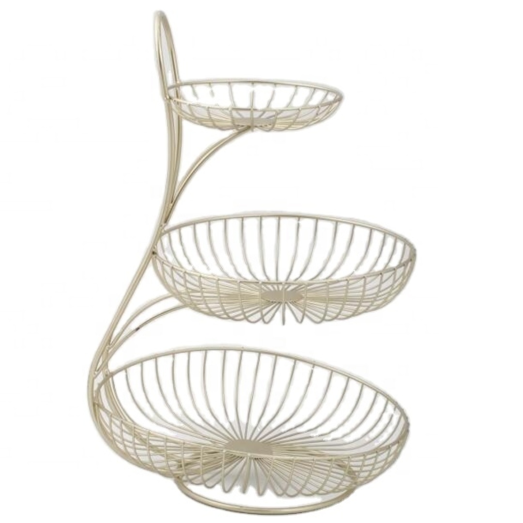 Luxury Three-Layer Fruit Mesh Basket Multi-Functional Household Iron Wire Circle Shape Elegant Wire Fruit Tray