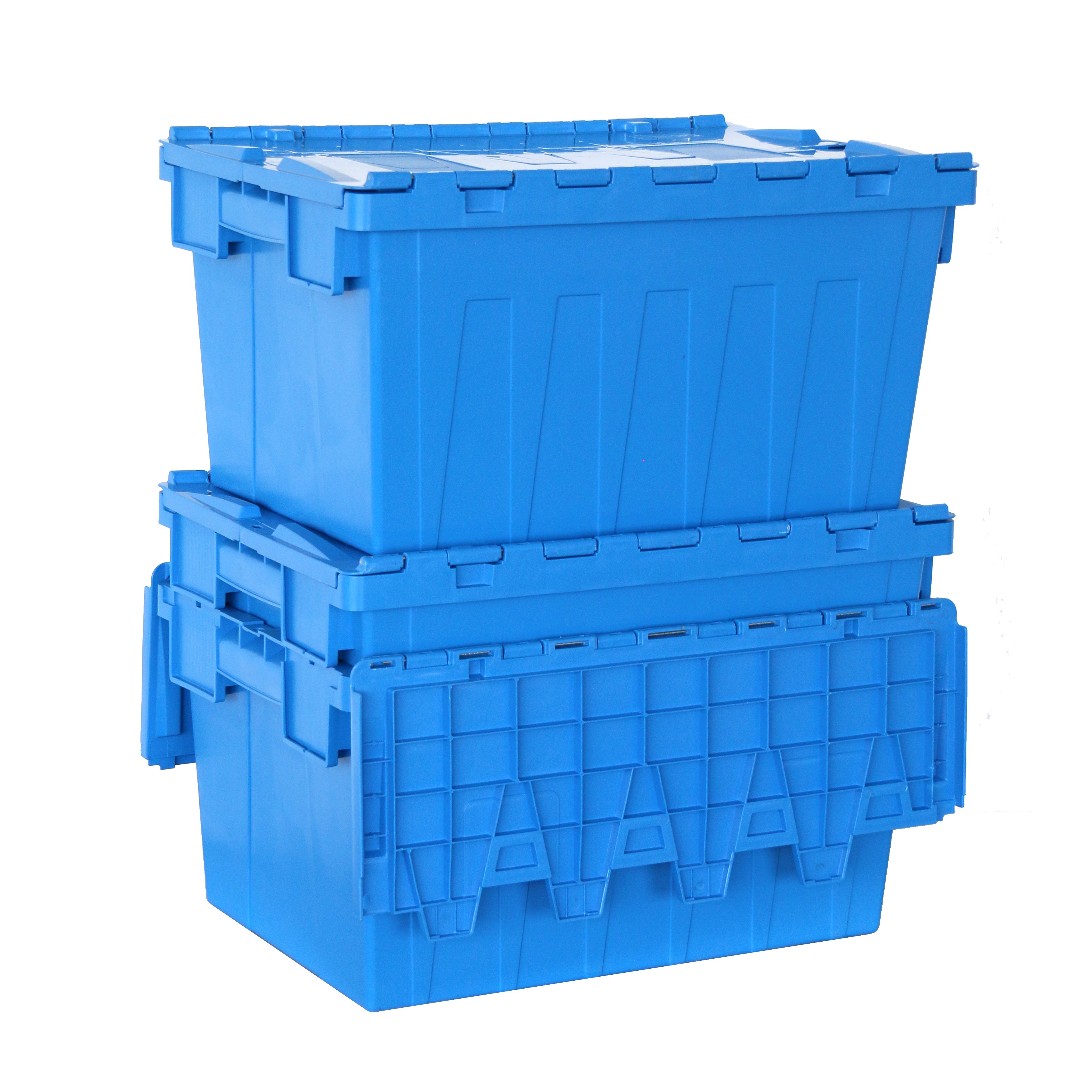 Heavy Duty Plastic Containers Warehouse Tote 56L/68L/80L Solid Stack Box Nestable Stackable Attached Lid Storage Intralogistics