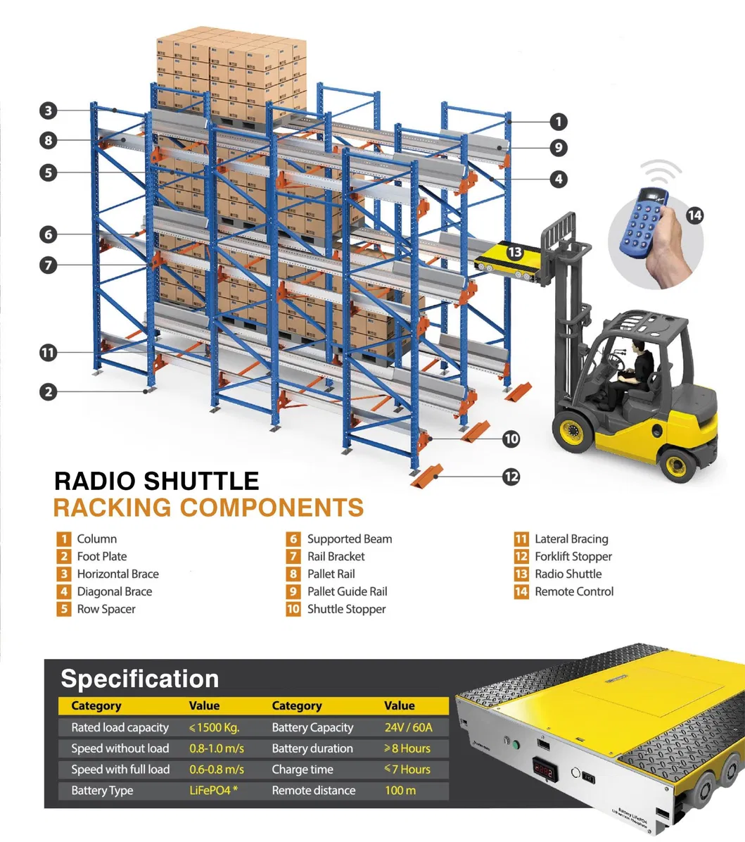 Logistics Flexible Heavy Duty Radio 2D Pallet Shuttle Racking System