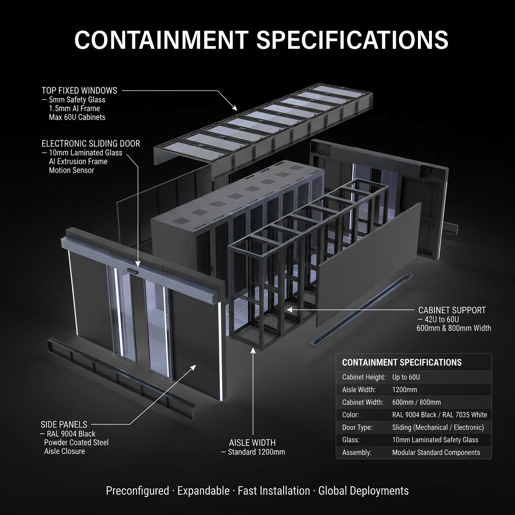 Smart Cold Aisle Containment System For Server Room Efficient Cold Air Isolation And Automatic Fire Linkage Ceiling Windows
