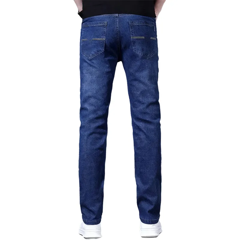 Calças Versáteis Personalizadas para Homens Atacado Moda Lazer Stretch Jeans de Denim Azul Casual Lavado