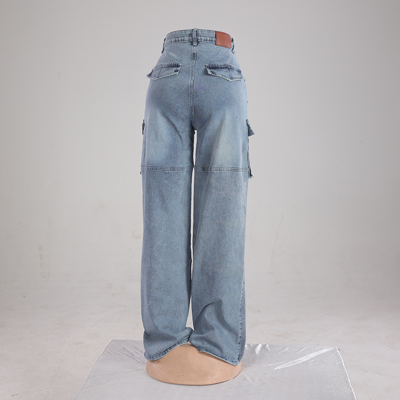 Calças femininas de estilo hip hop, design único e estilo de gêmeos, moda tendência, jeans de denim retro com múltiplos bolsos