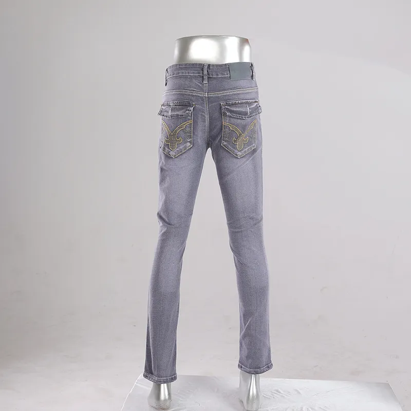 Calças de denim casuais de ajuste regular de cintura baixa, com alta resiliência e cor de luz personalizada, jeans retos para homens