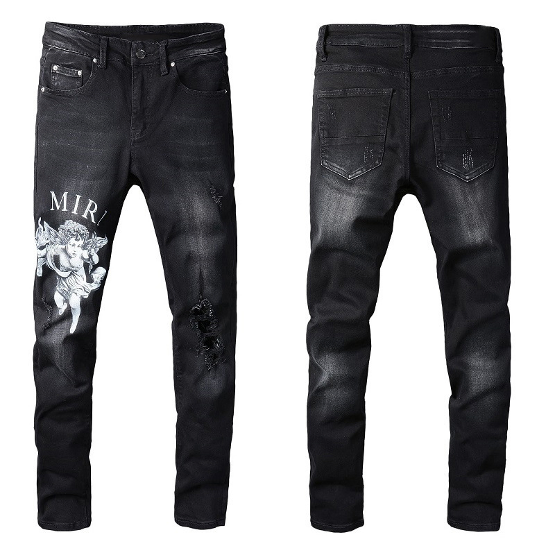 Calças Jeans Slim Elásticas de Couro com Bordado da Marca Trendy Am High Street, Calças Vintage Lavadas, Estilo Hip Hop