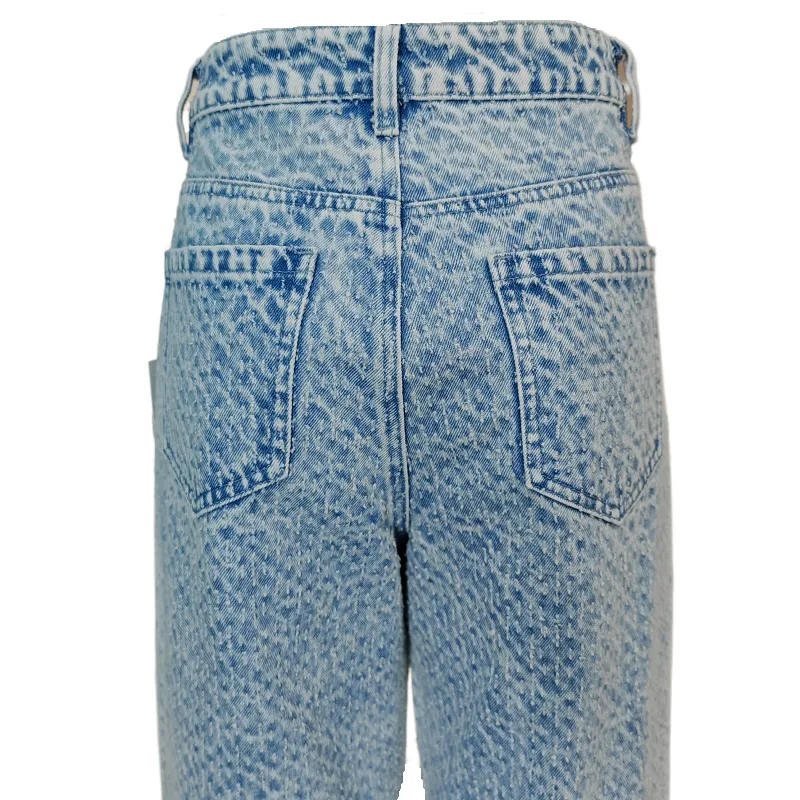 Calças Jeans Femininas de Cintura Alta Lavadas Azuis Casuais Moda Perna Larga Ajuste Solto Botão Bolsos Buraco Sexy Sólido Venda Quente