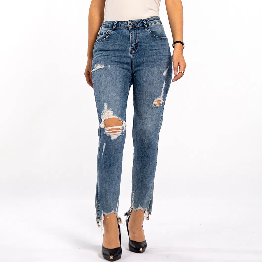 Calças jeans boyfriend slim desgastadas vintage de verão com buracos para mulheres